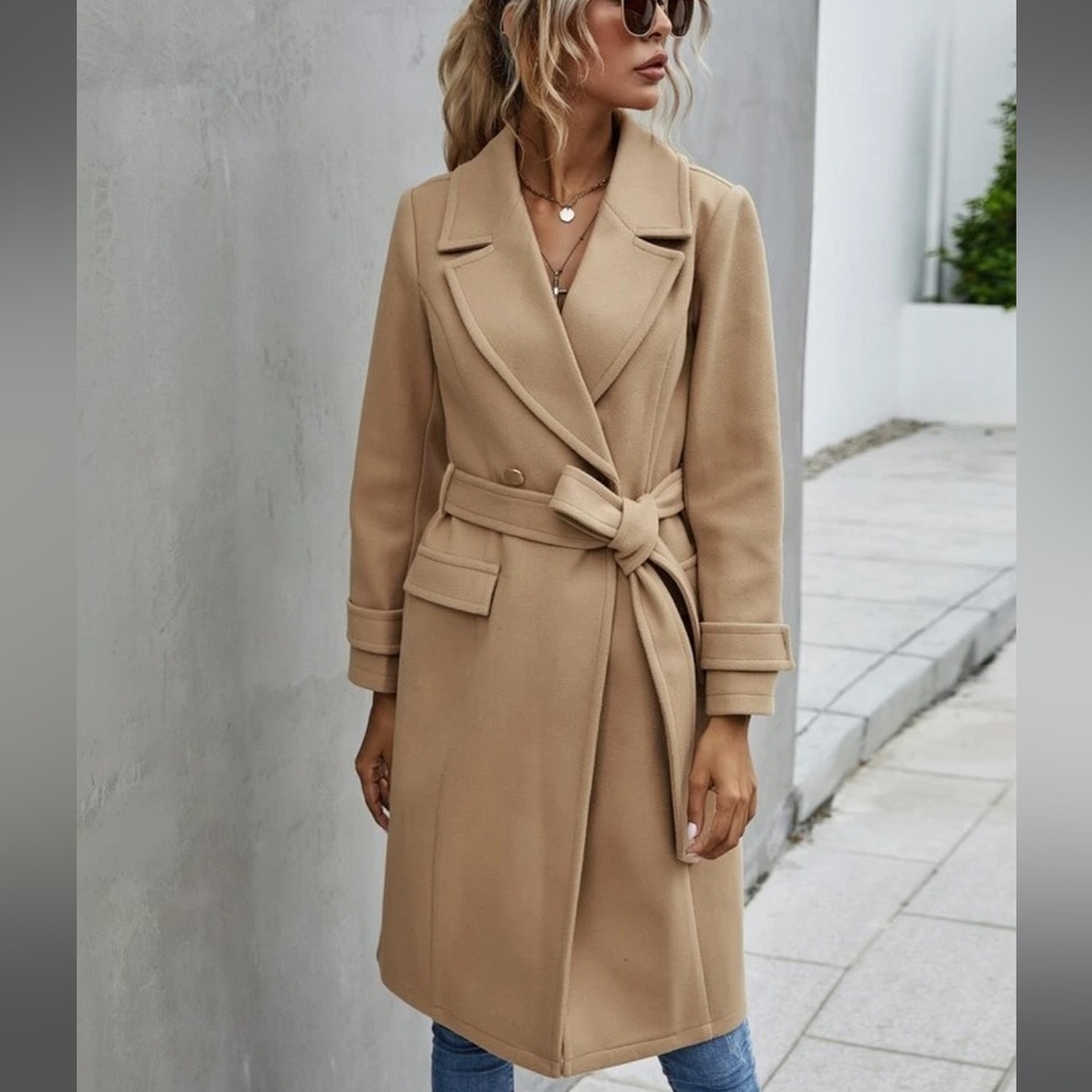 SHEIN Tan Belted Coat